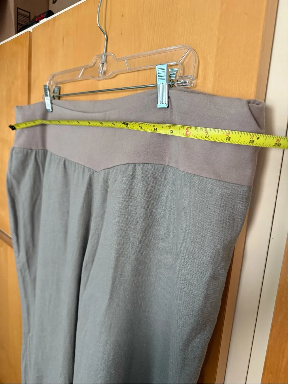 XL Maternity Linen Blend Wide Leg Pants Gray Stretch Belly Band